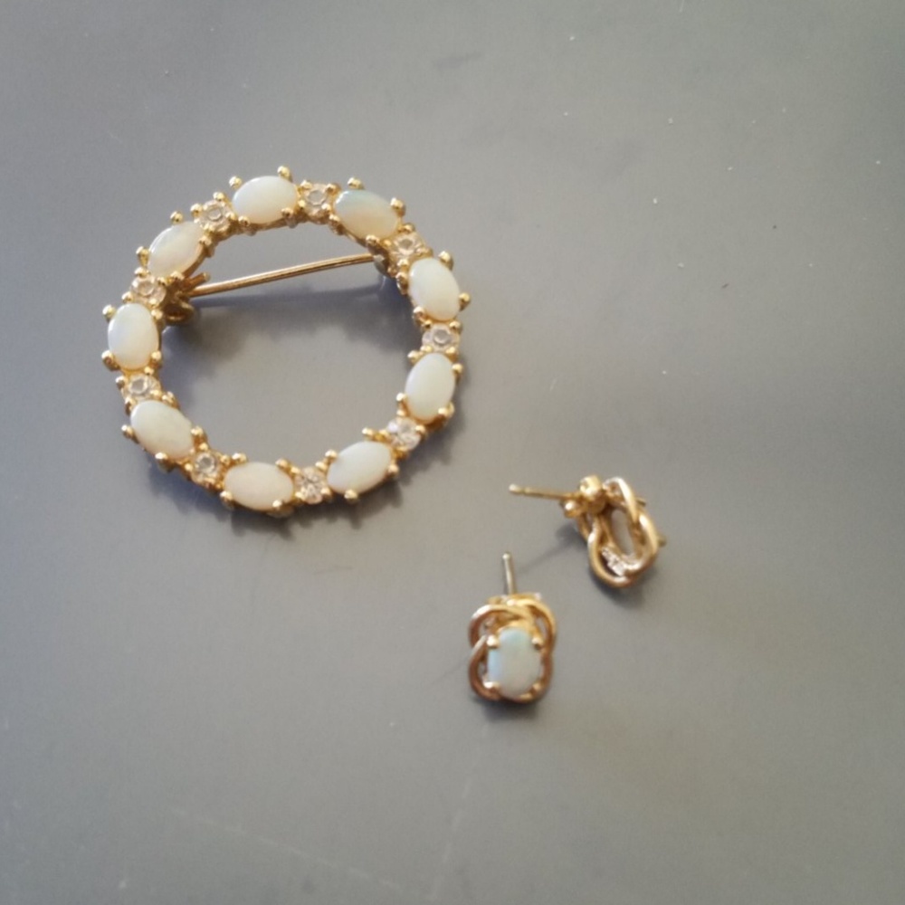 Vintage gold and opal post earrings